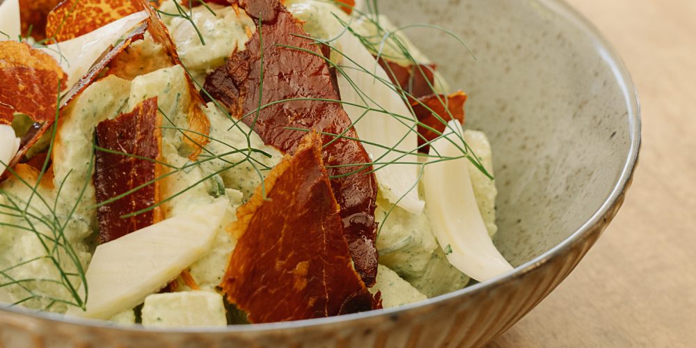 Potato and crispy prosciutto salad
